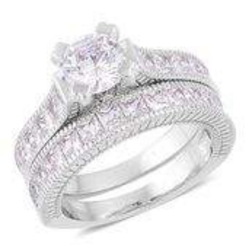 Sim White Diamond Silvertone Set of 2 Ring NWT!